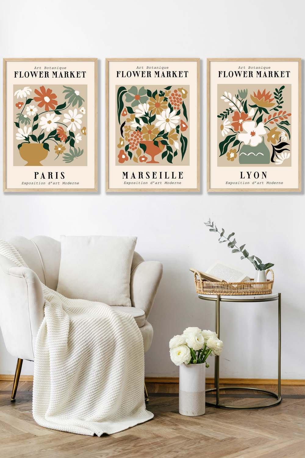 Flower Market Paris Exhibition in Neutral Colours Framed Wall Art - Large